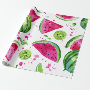 Papier Cadeau Pastèque Mignon Coloré Rose Vert