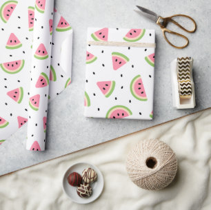 Papier Cadeau Pastèque rose, Graines de pastèque, Motif d'été
