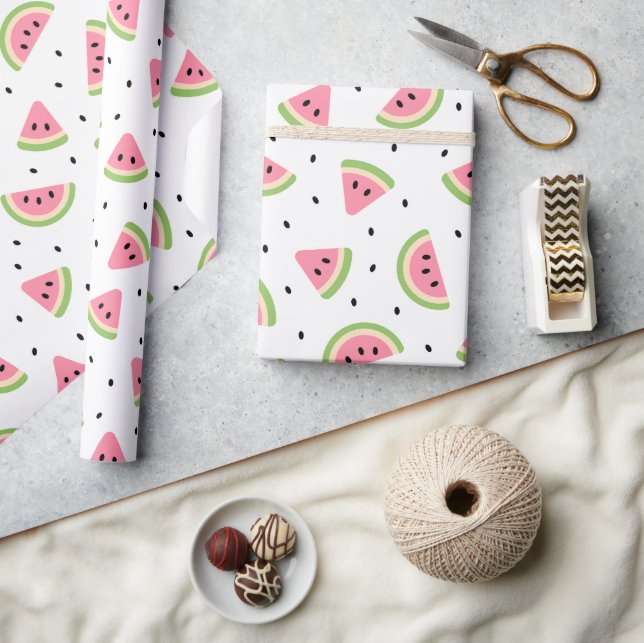 Papier Cadeau Pastèque rose, Graines de pastèque, Motif d'été (Artisanat)