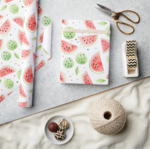 Papier Cadeau Pastèque rouge verte blanche Anniversaire