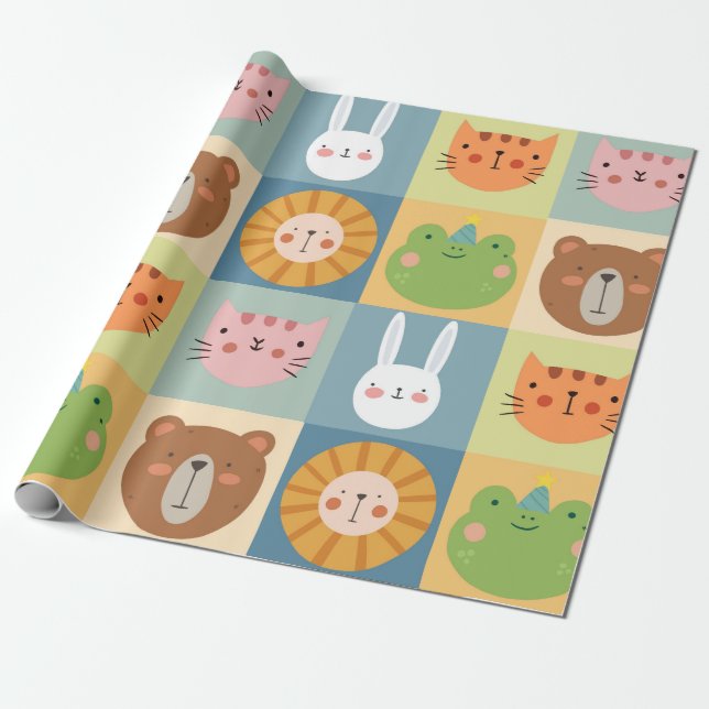 Papier Cadeau Patchwork d'animaux mignons (Déroulé)