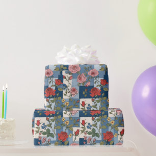 Papier Cadeau Patchwork de Denim et fleurs Roses