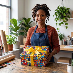 Papier Cadeau Patchwork géométrique vibre Cadeaux afro-américain