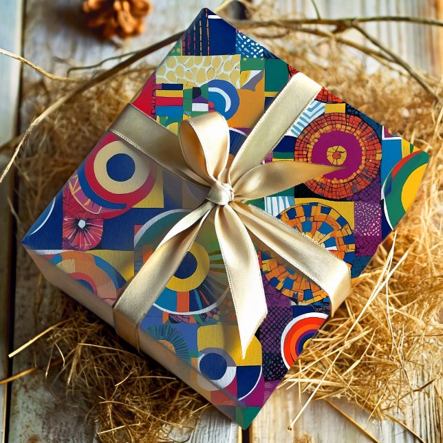 Papier Cadeau Patchwork géométrique vibre Cadeaux afro-américain (Vibrant Geometric Patchwork African American Gifts Wrapping Paper)