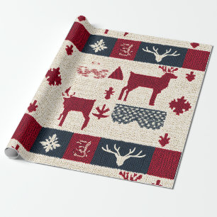 Papier Cadeau Patchwork nordique de Noël Rennes (2)