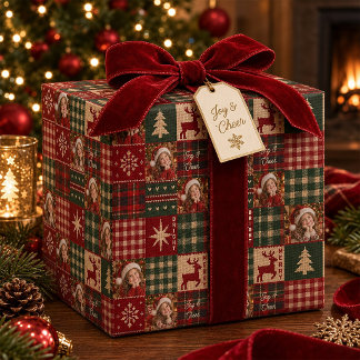 Papier Cadeau Patchwork personnalisé pour les fêtes avec 4 photo