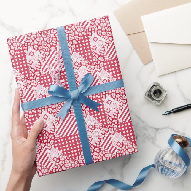 Papier Cadeau Patchwork rouge et blanc rustique (Cadeaux)