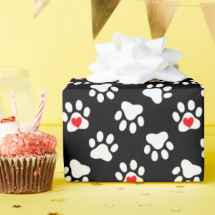 Papier Cadeau Pâtes de chien mignonnes noir et blanc avec Motif 