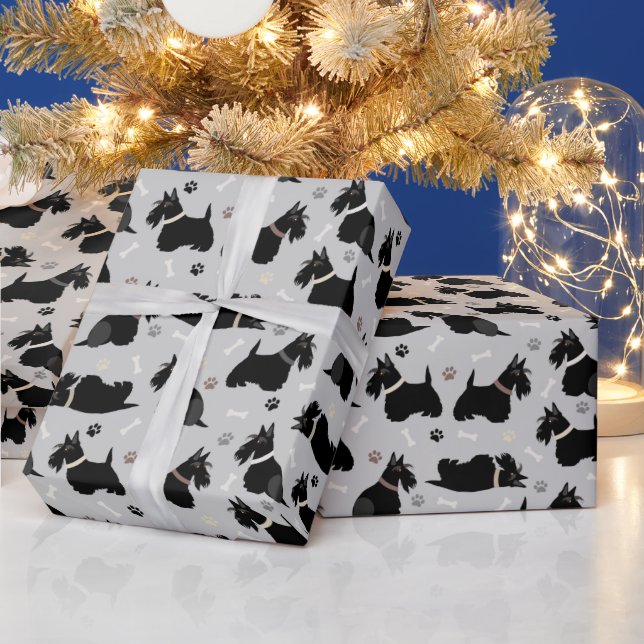 Papier Cadeau Pâtes et os de Terrier écossais noir (Vacances)