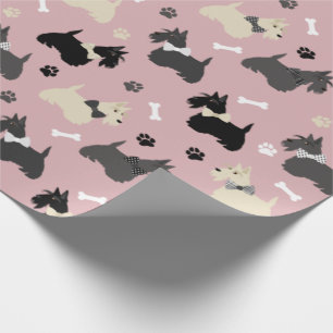 Papier Cadeau Pâtes et os de Terrier écossais rose