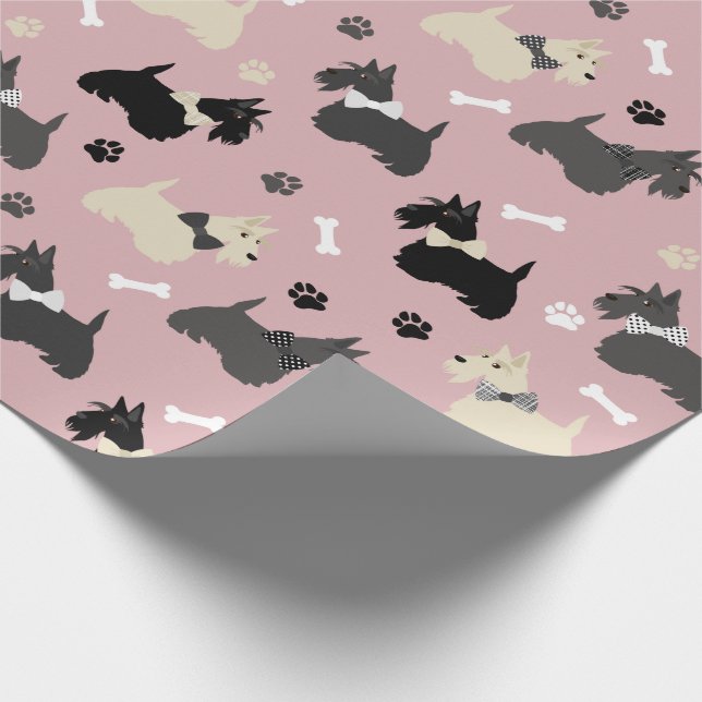 Papier Cadeau Pâtes et os de Terrier écossais rose (Coin)