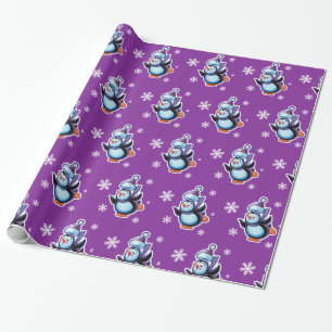 Papier Cadeau Patinage pingouin violet