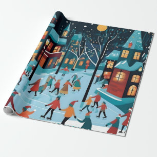 Papier Cadeau Patinage sur glace de Noël.