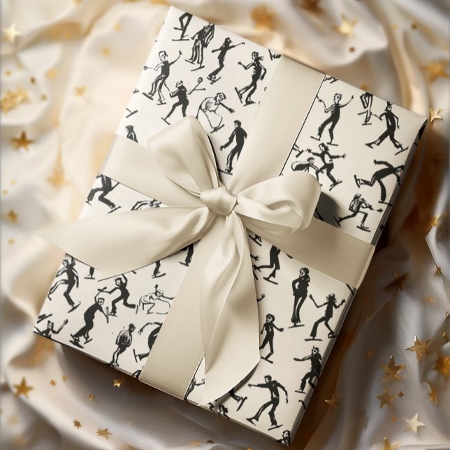 Papier Cadeau Patinage sur glace moderne hiver Croquis vacances  (Créateur téléchargé)