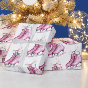 Papier Cadeau Patinage sur glace rose, Noël