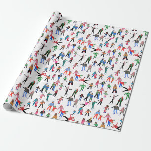 Papier Cadeau Patineurs de glace Noël Joie Enveloppement Papier