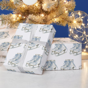 Papier Cadeau Patins à glace bleu blanc Noël