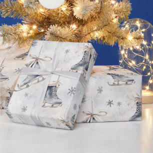 Papier Cadeau Patins à glace bleus Flocons de neige Noël