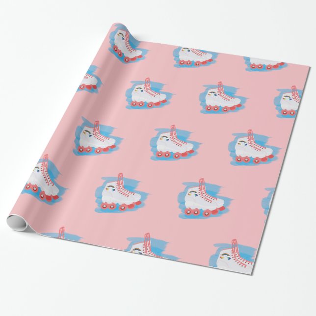 Papier Cadeau Patins à rouleaux avec éclaboussure d'aquarelle (Déroulé)