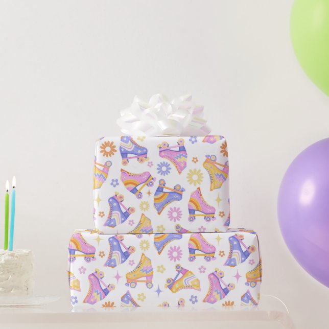 Papier Cadeau Patins à rouleaux rétro et marguerites (Cadeaux de fête)