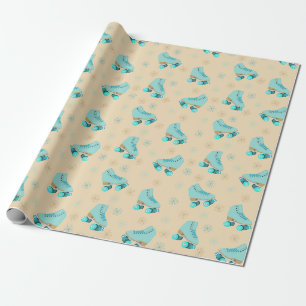 Papier Cadeau Patins à roulettes rétro Turquoises et teints en
