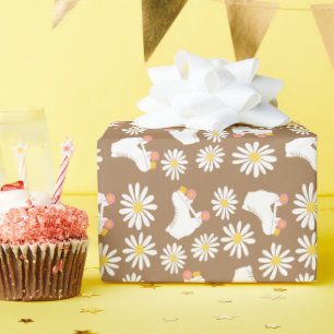 Papier Cadeau Patins floraux Roller Patinage Motif Anniversaire