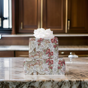 Papier Cadeau Patins Vintages de Noël Plaid Holly Silver