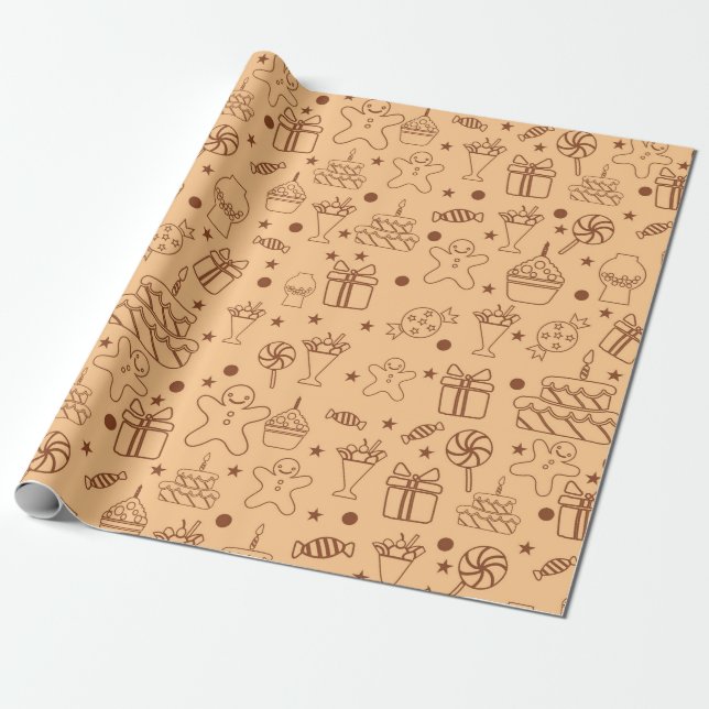Papier Cadeau Pâtisserie Doodle Motif (Déroulé)