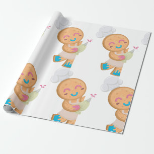 Papier Cadeau Pâtissier homme en pain d'épices avec poche à doui