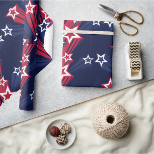 Papier Cadeau Patriotique 4 juillet Étoiles Rouge Blanc Et Bleu