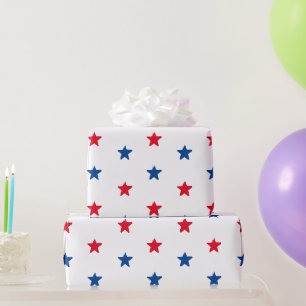 Papier Cadeau Patriotique rouge blanc et bleu étoiles motif cade