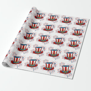 Papier Cadeau Patriotique Rouge Bleu Bleu Feu d'artifice 4 juill