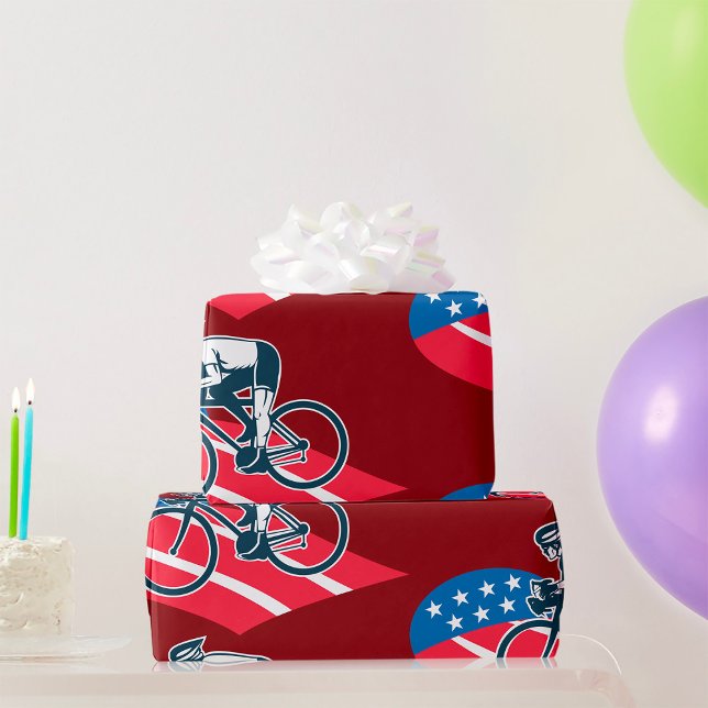 Papier Cadeau Patriotique USA Cyclisme Américain Drapeau Vélo Ri (Créateur téléchargé)