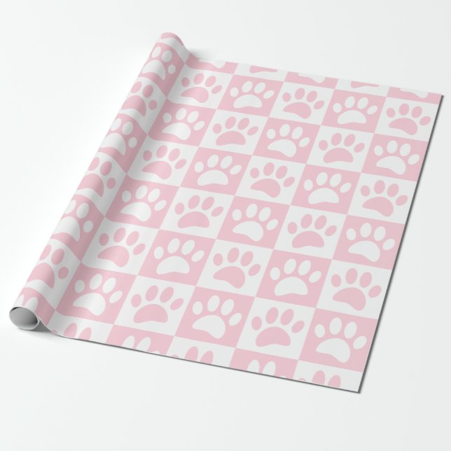 Papier Cadeau Patrouilles De Chien Rose Et Blanc Pastel En Carré (Déroulé)