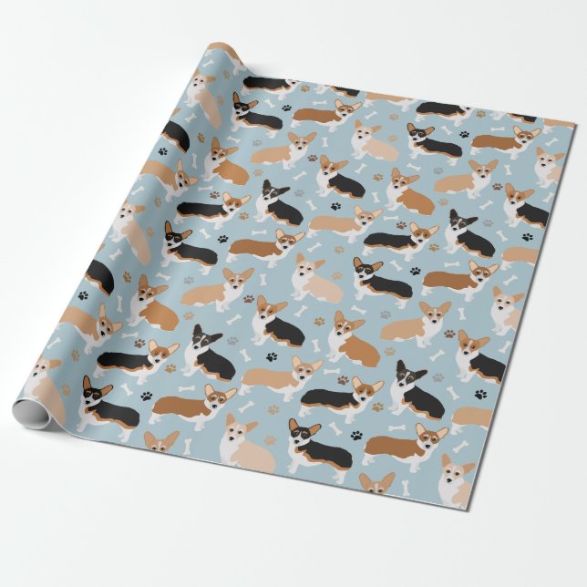 Papier Cadeau Patrouilles et os de Chiens de Corgi (Déroulé)