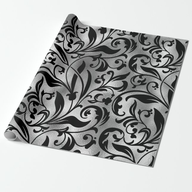 Papier Cadeau Patten simple Noir et Argent sans joint-22 (Déroulé)