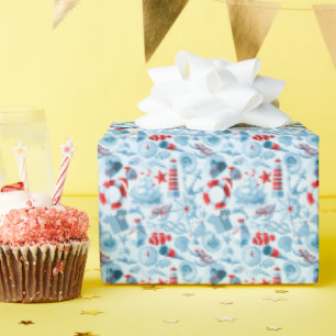 Papier Cadeau Patteries bleues rouges nautical
