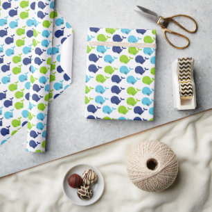 Papier Cadeau Pattern of Whales, Cute Whales, Sea Animals