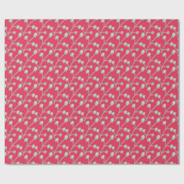 Papier Cadeau Patterned Silver-Grey Foliage on Bright Pink Red