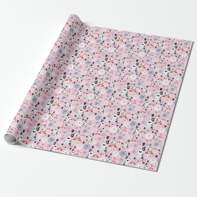 Papier Cadeau patternes of cats and flowerwer (Déroulé)