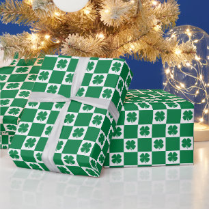 Papier Cadeau Patters de Checkered Green and White Shamrock
