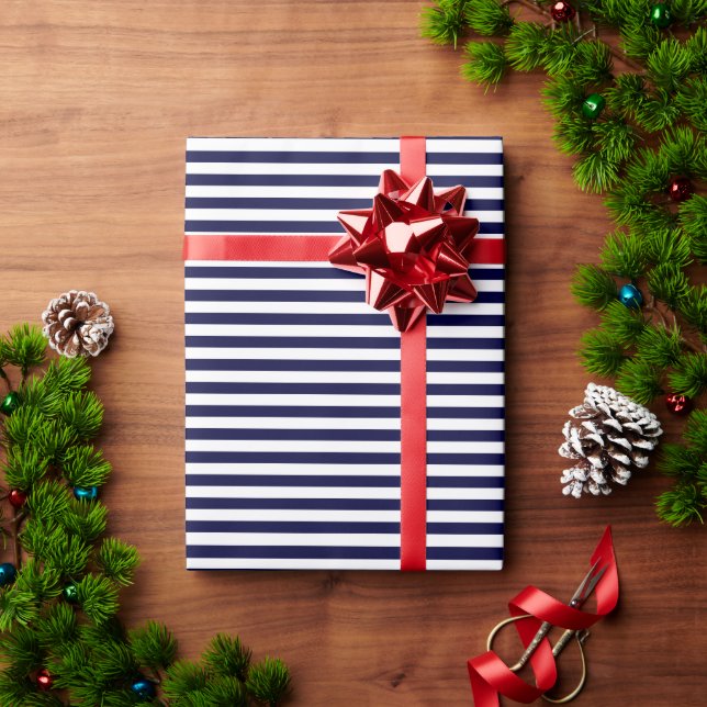 Papier Cadeau Patters de Classic Navy Blue et White Stripe (Cadeau de vacances)