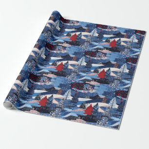 Papier Cadeau Patwork d'arbres de Noël bleus modernes