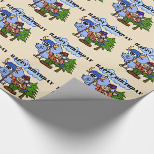 Papier Cadeau Paul Bunyan et bébé l'enveloppe de cadeau bleue de
