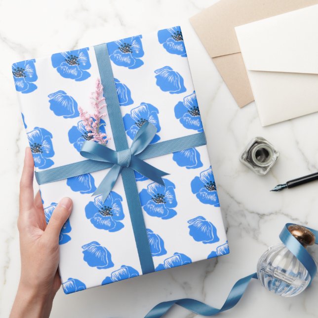 Papier Cadeau Pavot bleu Fleurs été motif nature (Cadeaux)