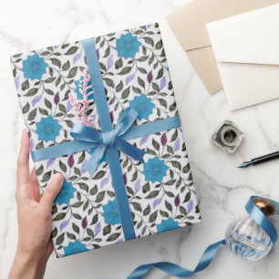 Papier Cadeau Pavot vintage bleu Chine modèle floral