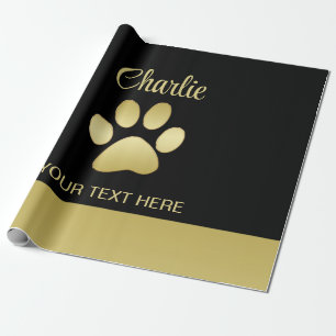 Papier Cadeau Paw chien brillant or sur arrière - plan noir