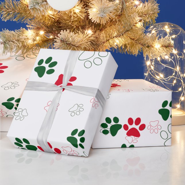 Papier Cadeau Paw chien rouge et vert (Vacances)