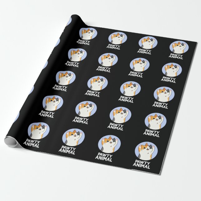Papier Cadeau Pawty Animal Funny Party Chat Pun Dark BG (Déroulé)