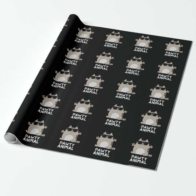 Papier Cadeau Pawty Animal Funny Party Chat Pun Dark BG (Déroulé)